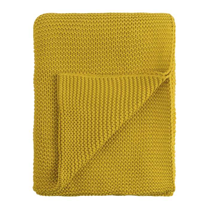 Плед из стираного хлопка горчичного цвета из коллекции Essential, 130х180 см TKANO TK22-TH0010