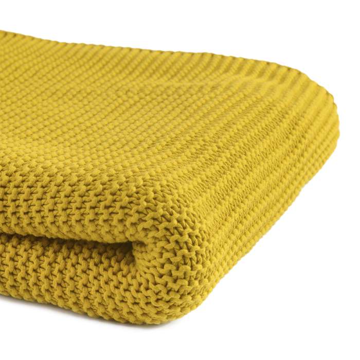 Плед из стираного хлопка горчичного цвета из коллекции Essential, 130х180 см TKANO TK22-TH0010