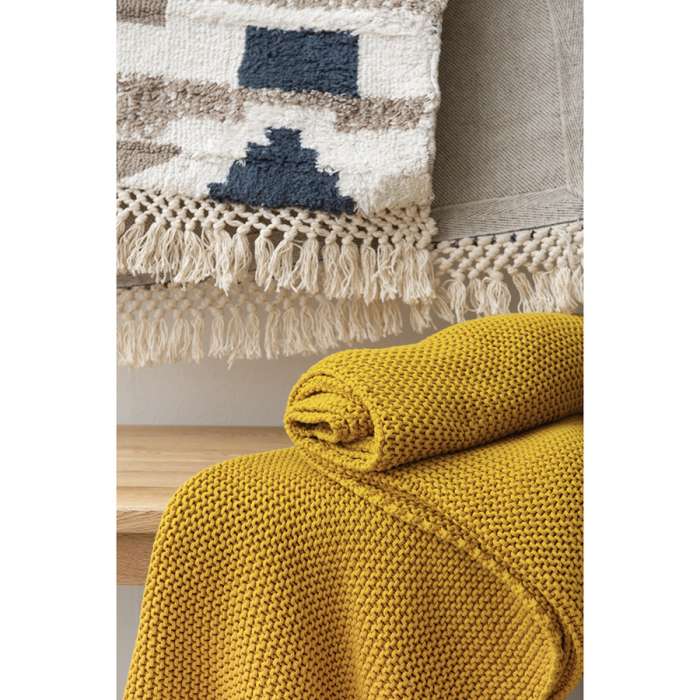 Плед из стираного хлопка горчичного цвета из коллекции Essential, 130х180 см TKANO TK22-TH0010