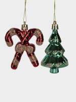 Набор елочных игрушек, 7 см, 2 шт, пластик, зеленый/красный, Елка и трость, New year ANNA LAFARG ANLAF-590W2