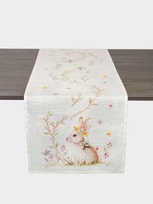 Дорожка настольная, 40х160 см, полиэстер/лен, бежевая, Кролик в цветах, Easter rabbit ANNA LAFARG ANLAF-QFEA26-1TR