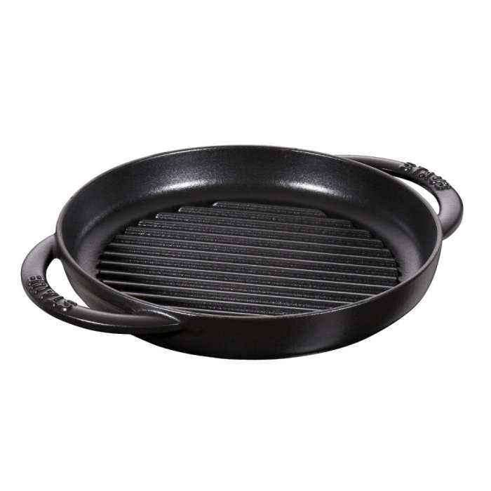 Сковорода-гриль круглая с 2 ручками, 22 см, черная STAUB 12012223