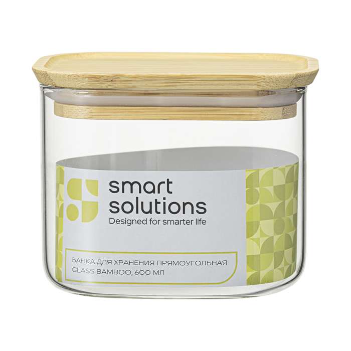 Банка для хранения прямоугольная glass bamboo, 600 мл Smart Solutions SS0000166
