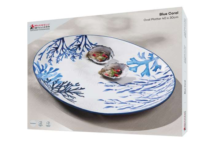 Блюдо, 40х30 см, керамика К, белое, овальное, Синие кораллы, Blue Coral, Maxwell & Williams, MW696-DR0578