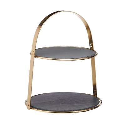 Подставка 2-ярусная латунная для торта с круглыми сланцевыми сервировочными тарелками Kitchen Craft ART2TSERVCIR