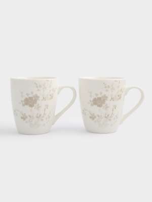Кружка, 350 мл, 2 шт, фарфор P, белая, Цветы и листья, Florance ANNA LAFARG ANLAF-MB2810-MUG2