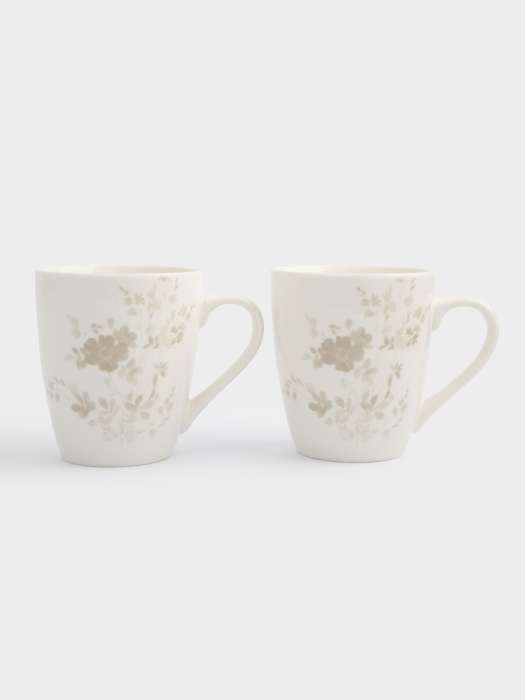 Кружка, 350 мл, 2 шт, фарфор P, белая, Цветы и листья, Florance ANNA LAFARG ANLAF-MB2810-MUG2