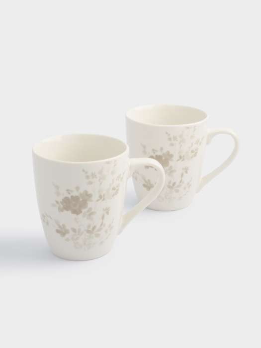 Кружка, 350 мл, 2 шт, фарфор P, белая, Цветы и листья, Florance ANNA LAFARG ANLAF-MB2810-MUG2