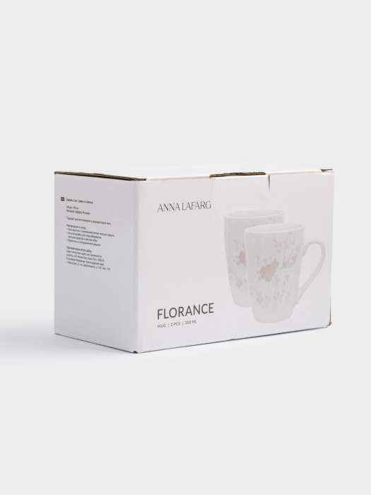 Кружка, 350 мл, 2 шт, фарфор P, белая, Цветы и листья, Florance ANNA LAFARG ANLAF-MB2810-MUG2