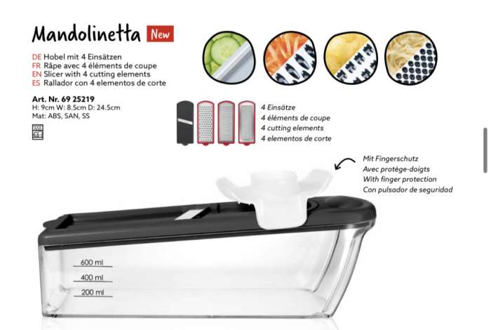 Овощерезка MoHa MANDOLINETTA с контейнером и 4 сменными насадками MOH-6925219
