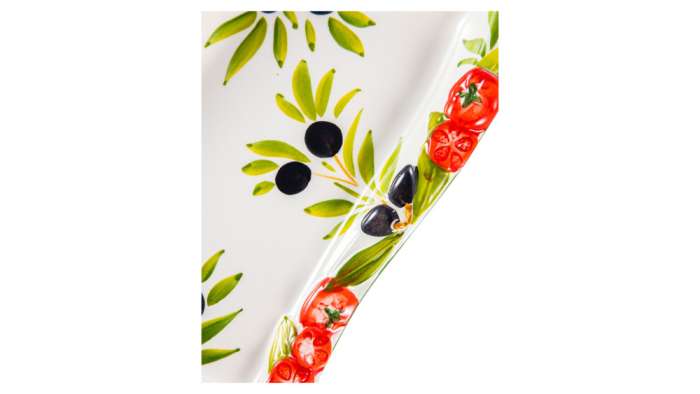 Блюдо прямоугольное с изгибом Томаты и оливки 25х12 см, керамика EDELWEISS EDW-8012P