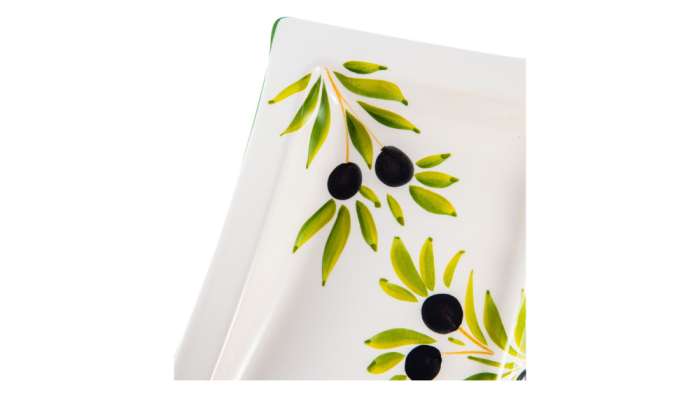 Блюдо прямоугольное с изгибом Томаты и оливки 25х12 см, керамика EDELWEISS EDW-8012P