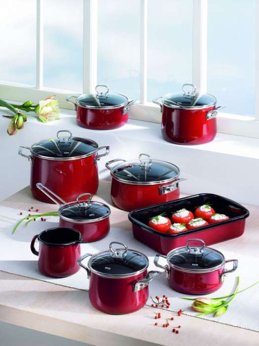 Кастрюля коническая с стеклянной крышкой 4 л  вишня ROSSO RIESS 0703-008