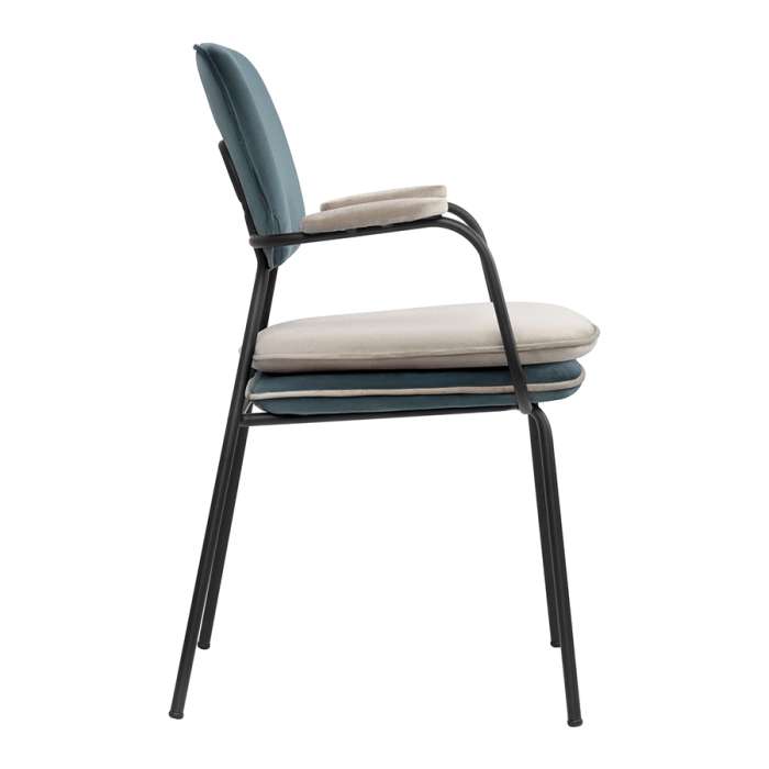 Стул с подлокотниками и контрастным кантом pea, велюр, сине-зеленый/бежевый Bergenson Bjorn BB0000699