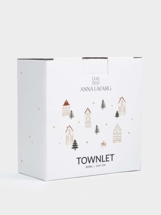 Пиала, 14x7 см, фарфор N, бело-золотистая, Домики и ели, Townlet ANNA LAFARG ANLAF-EL2401-3