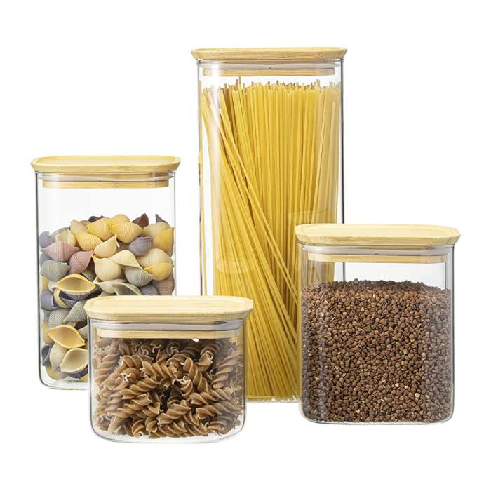 Банка для хранения прямоугольная glass bamboo, 1,3 л Smart Solutions SS0000168