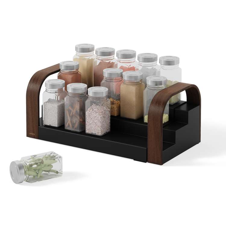 Полка для специй трехъярусная раздвижная bellwood, черная/орех UMBRA 1019934-048