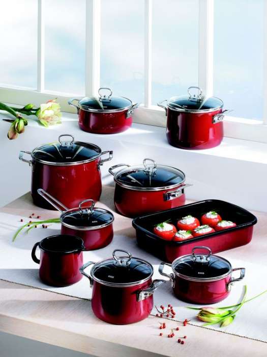 Кастрюля коническая со стеклянной крышкой, 24 см, 4.0 л,  вишня ROSSO RIESS 0711-008