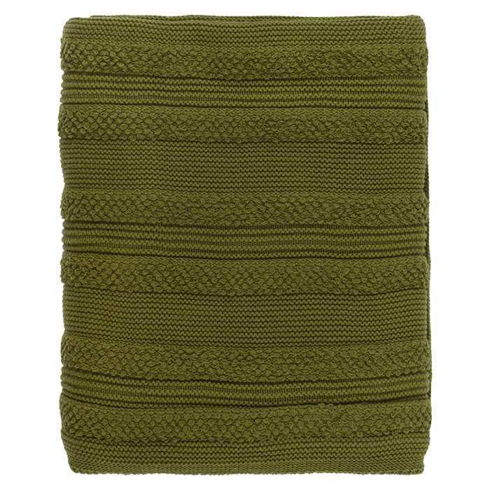 Плед из хлопка с буклированной вязкой оливкового цвета из коллекции Essential, 130х170 см TKANO TK22-TH0013
