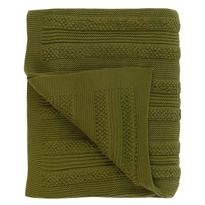 Плед из хлопка с буклированной вязкой оливкового цвета из коллекции Essential, 130х170 см TKANO TK22-TH0013