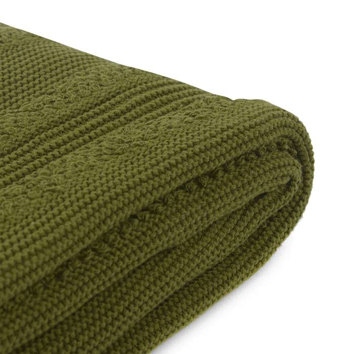 Плед из хлопка с буклированной вязкой оливкового цвета из коллекции Essential, 130х170 см TKANO TK22-TH0013