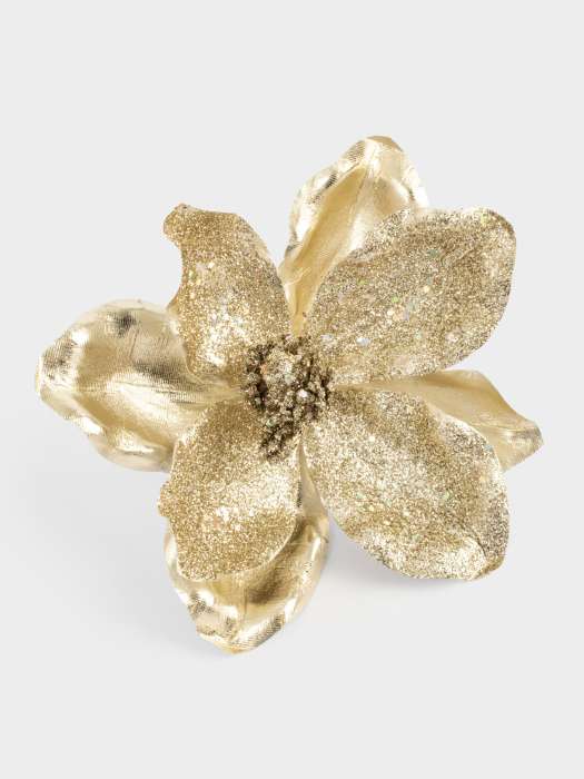 Украшение декоративное, 20 см, на клипсе, пластик, золотистое, Цветок, New year ANNA LAFARG ANLAF-EL24100
