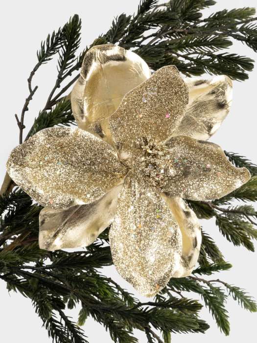 Украшение декоративное, 20 см, на клипсе, пластик, золотистое, Цветок, New year ANNA LAFARG ANLAF-EL24100