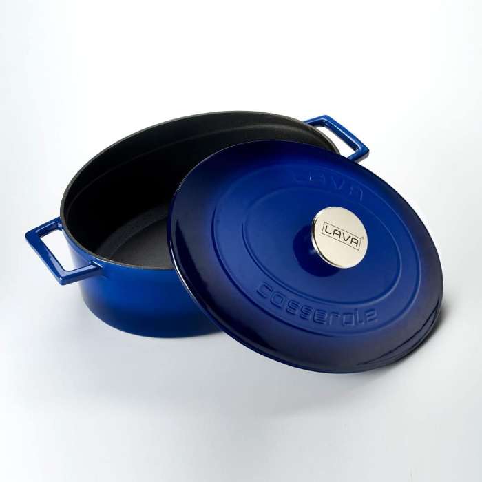 Литая чугунная овальная кастрюля с крышкой 21х25см 3,1л синяя LAVA LV O TC 25 K1 BL