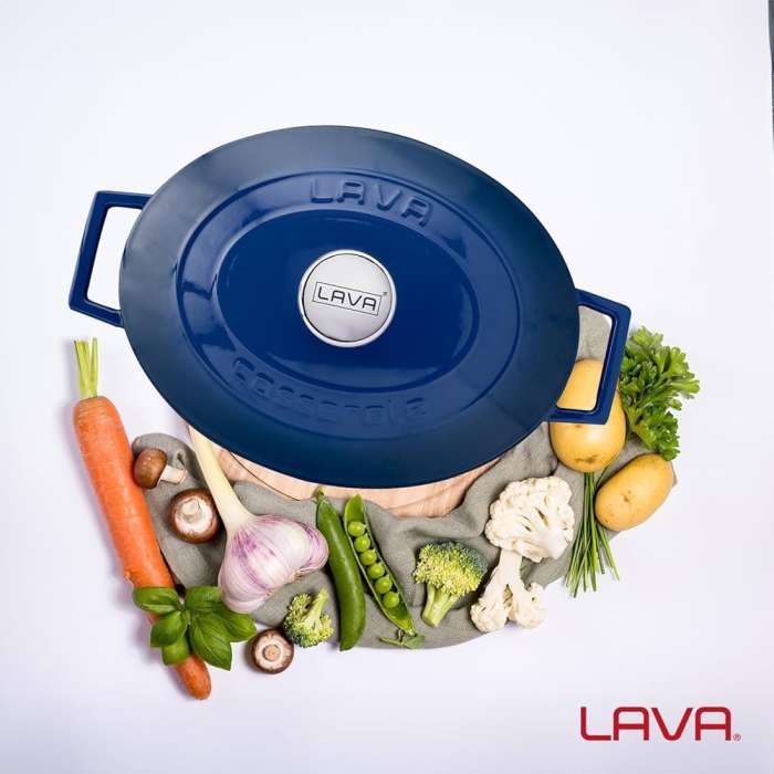 Литая чугунная овальная кастрюля с крышкой 21х25см 3,1л синяя LAVA LV O TC 25 K1 BL
