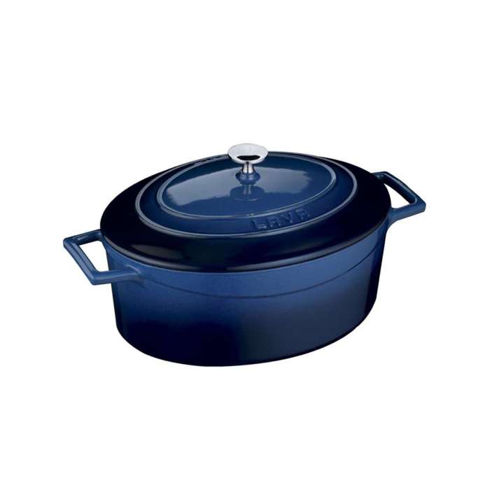 Литая чугунная овальная кастрюля с крышкой 21х25см 3,1л синяя LAVA LV O TC 25 K1 BL