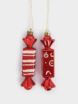 Игрушка елочная, 2 шт, 3х12 см, пластик, красная, Конфеты, New year ANNA LAFARG ANLAF-EG01-KU-025
