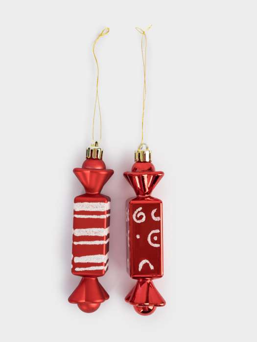 Игрушка елочная, 2 шт, 3х12 см, пластик, красная, Конфеты, New year ANNA LAFARG ANLAF-EG01-KU-025