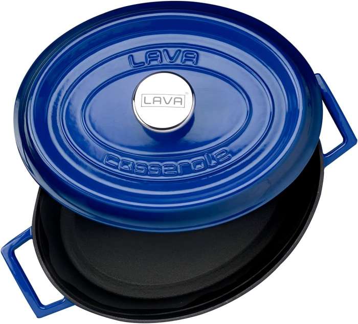 Литая чугунная овальная кастрюля с крышкой 21х27см 3,9л синяя LAVA LV O TC 27 PR K2 B
