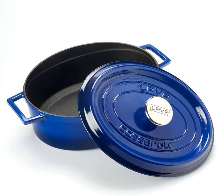 Литая чугунная овальная кастрюля с крышкой 21х27см 3,9л синяя LAVA LV O TC 27 PR K2 B