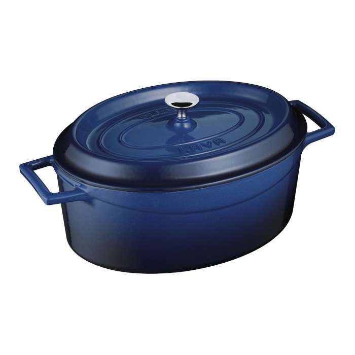 Литая чугунная овальная кастрюля с крышкой 21х27см 3,9л синяя LAVA LV O TC 27 PR K2 B