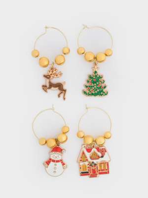 Подвеска для бокала, 4 шт, металл/стразы, Новогодние символы, New year ANNA LAFARG ANLAF-ZN002