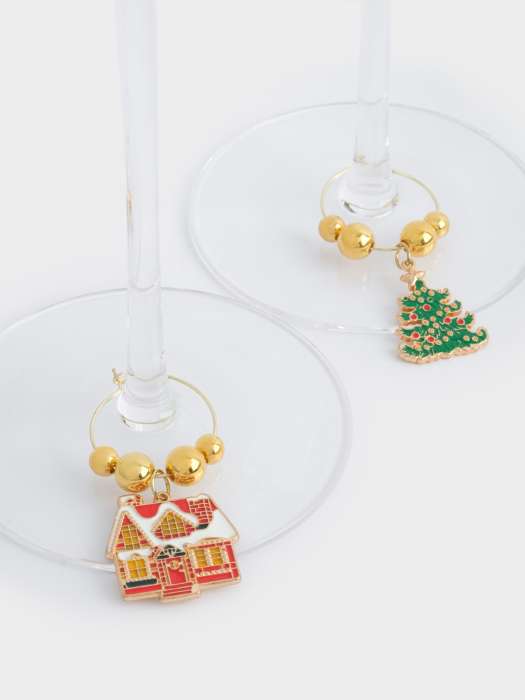 Подвеска для бокала, 4 шт, металл/стразы, Новогодние символы, New year ANNA LAFARG ANLAF-ZN002