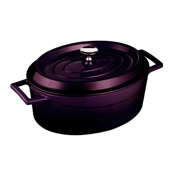 Литая чугунная овальная кастрюля с крышкой 21х27см 3,9л баклажан LAVA LV O TC 27 PR K2 V