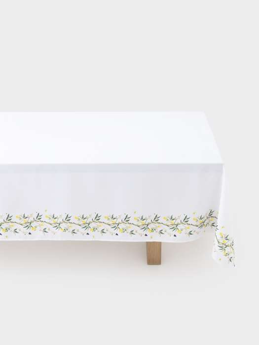 Скатерть, 160х160 см, полиэстер, белая, Лимоны на ветках, Lemon branch ANNA LAFARG ANLAF-QFS26-2TCS