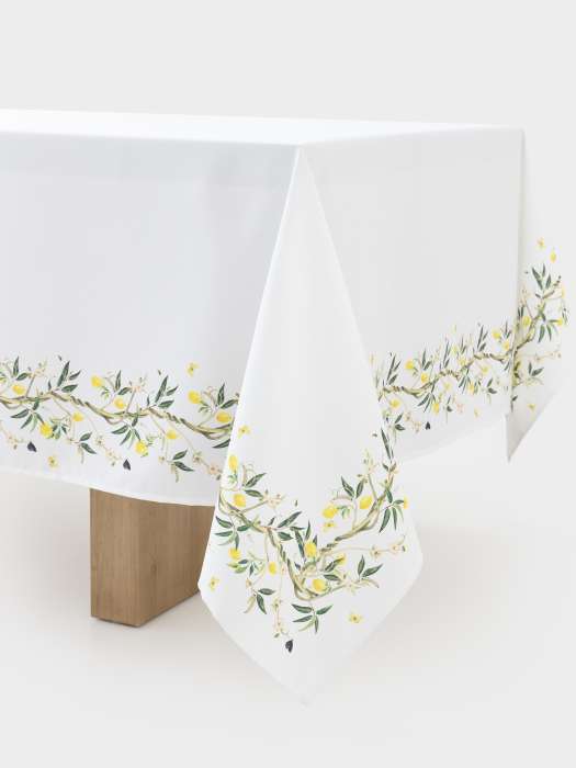Скатерть, 160х160 см, полиэстер, белая, Лимоны на ветках, Lemon branch ANNA LAFARG ANLAF-QFS26-2TCS