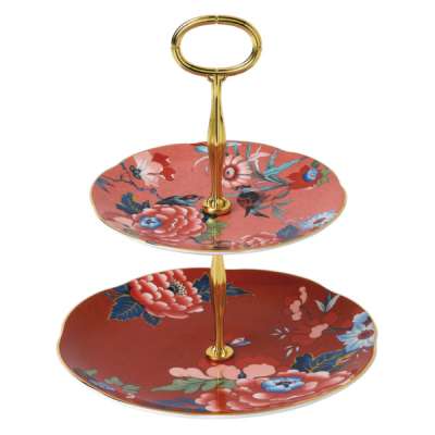 Этажерка двухъярусная Wedgwood Пионы h23,5 см, коралловая