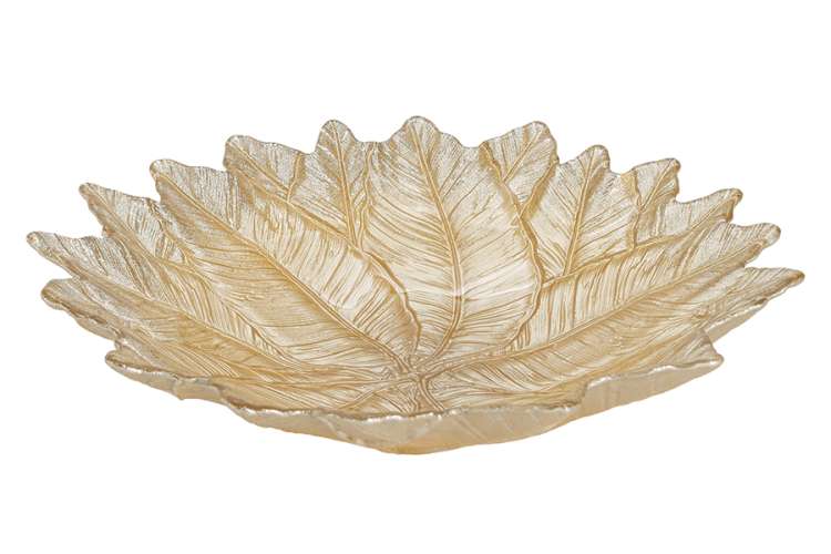 Ваза для фруктов, 31х7 см, стекло, золотистая, Листья, Autumn forest ANNA LAFARG ANLAF-11270-AU25