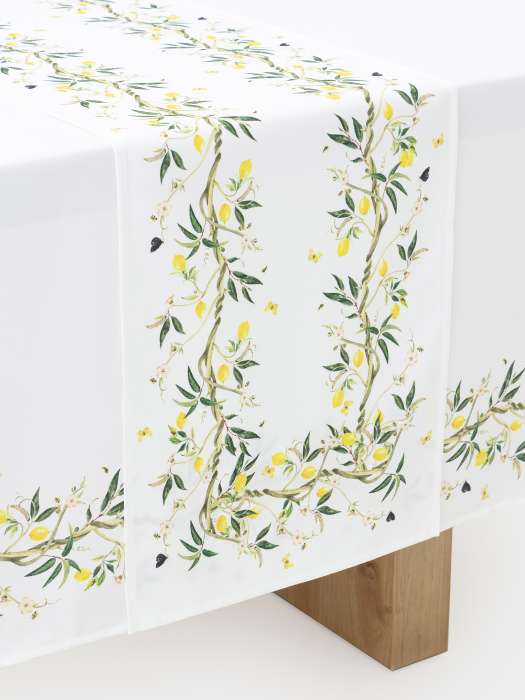 Дорожка настольная, 40х160 см, полиэстер, белая, Лимоны на ветках, Lemon branch ANNA LAFARG ANLAF-QFS26-2TR