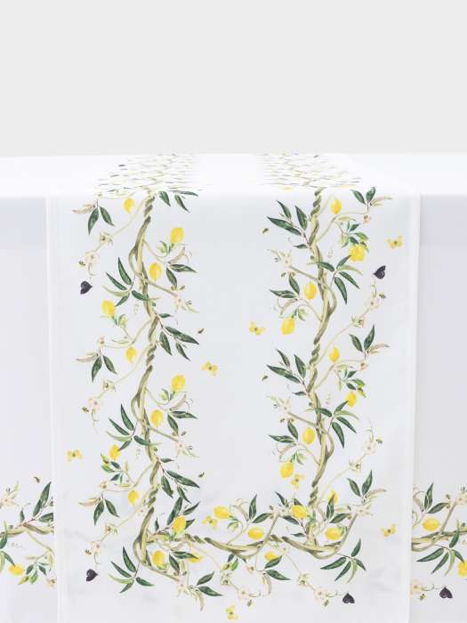 Дорожка настольная, 40х160 см, полиэстер, белая, Лимоны на ветках, Lemon branch ANNA LAFARG ANLAF-QFS26-2TR