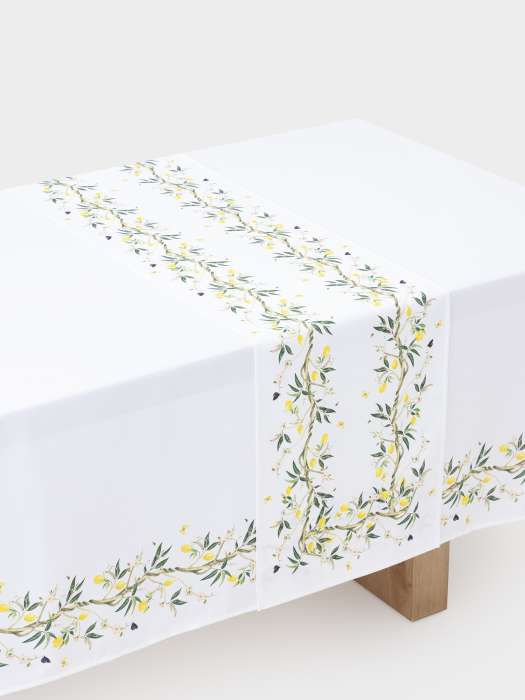 Дорожка настольная, 40х160 см, полиэстер, белая, Лимоны на ветках, Lemon branch ANNA LAFARG ANLAF-QFS26-2TR
