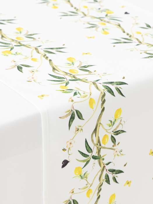 Дорожка настольная, 40х160 см, полиэстер, белая, Лимоны на ветках, Lemon branch ANNA LAFARG ANLAF-QFS26-2TR