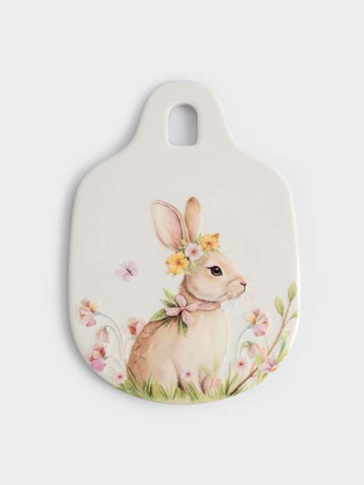 Подставка под горячее, 15x21 см, керамика/пробка, белая, Кролик с венком в цветах, Easter rabbit ANNA LAFARG ANLAF-YUX-ESTRN4