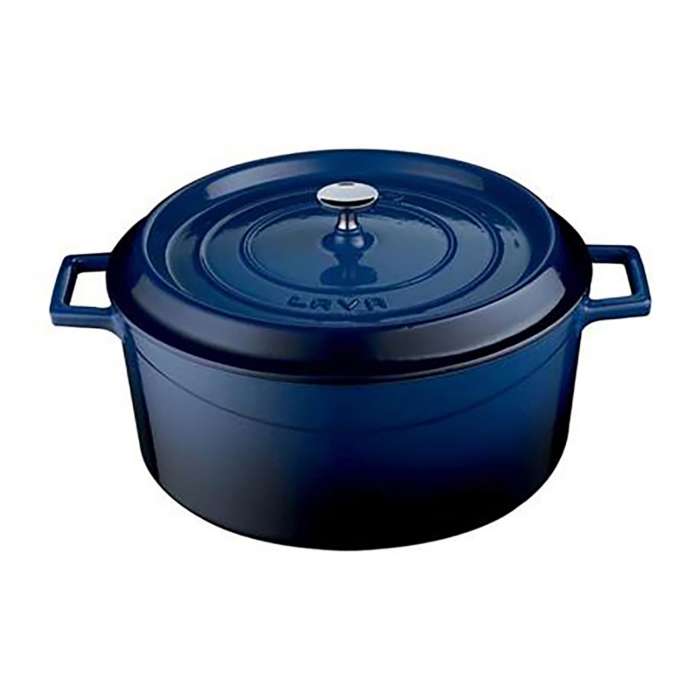 Литая чугунная кастрюля с крышкой PREMIUM синяя 24см 4,5л LAVA LV Y TC 24 PR K2 BL