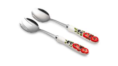 Набор приборов для салата Томаты и оливки 26 см, керамика, сталь нержавеющая EDELWEISS EDW-0511PO