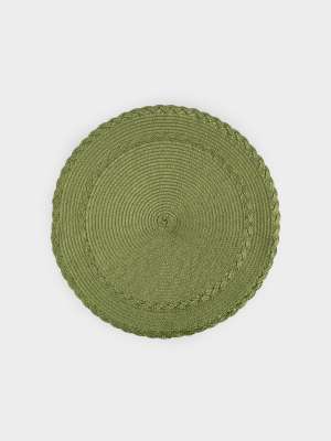 Салфетка под приборы, 38 см, полипропилен, круглая, зеленая, Косы, Matera ANNA LAFARG ANLAF-MAPP-17117G